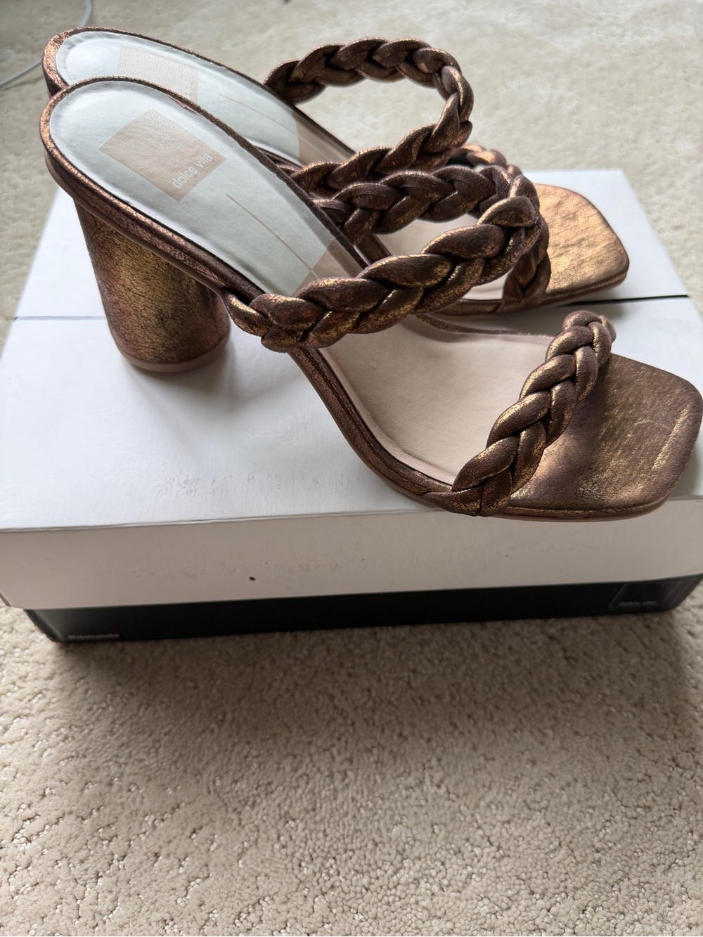 Dolce Vita Braided Metallic Heeled Sandals in Bronze
